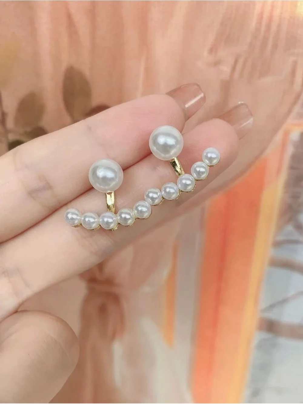 ***Dainty Pearl Double-Row Ear Jacket Earrings - White Pearlescent